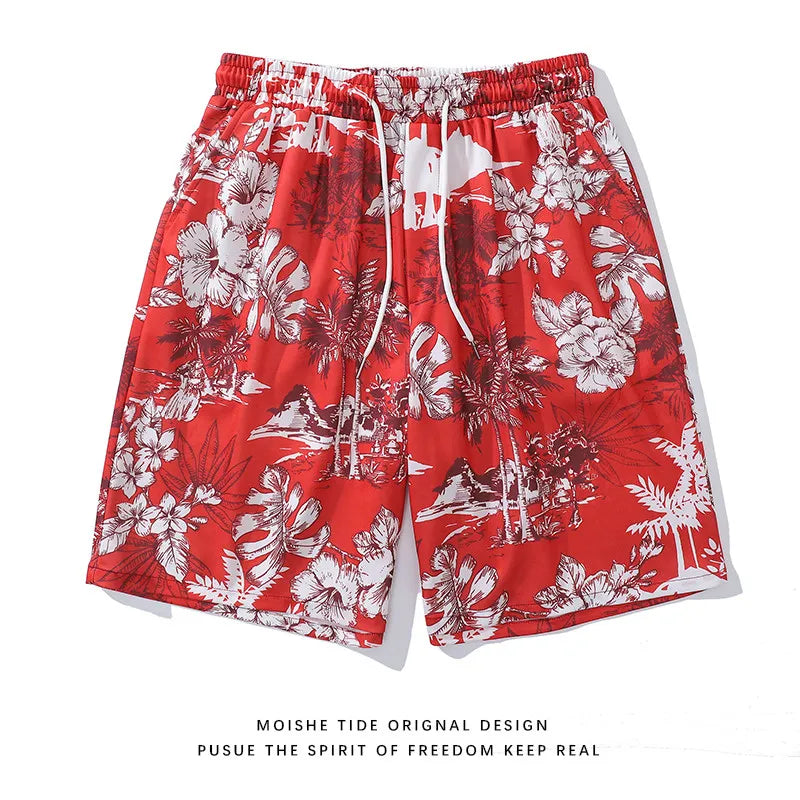 High Quality 3D Hawaiian Style Floral Print Casual Beach Shorts for Men and Women, Sports and Fitness Five Quarter Pants