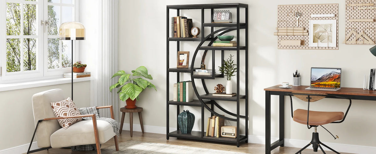Tribesigns Bookshelf, Industrial 5 Tier Etagere Bookcase, Freestanding Tall Bookshelves Display Shelf Storage Organizer