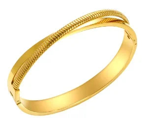 Beads Punk Gold Plated Thick Textured Open Bracelet Bangle for Women and Men