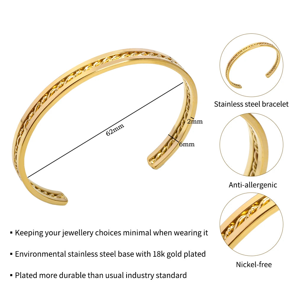 Beads Punk Gold Plated Thick Textured Open Bracelet Bangle for Women and Men