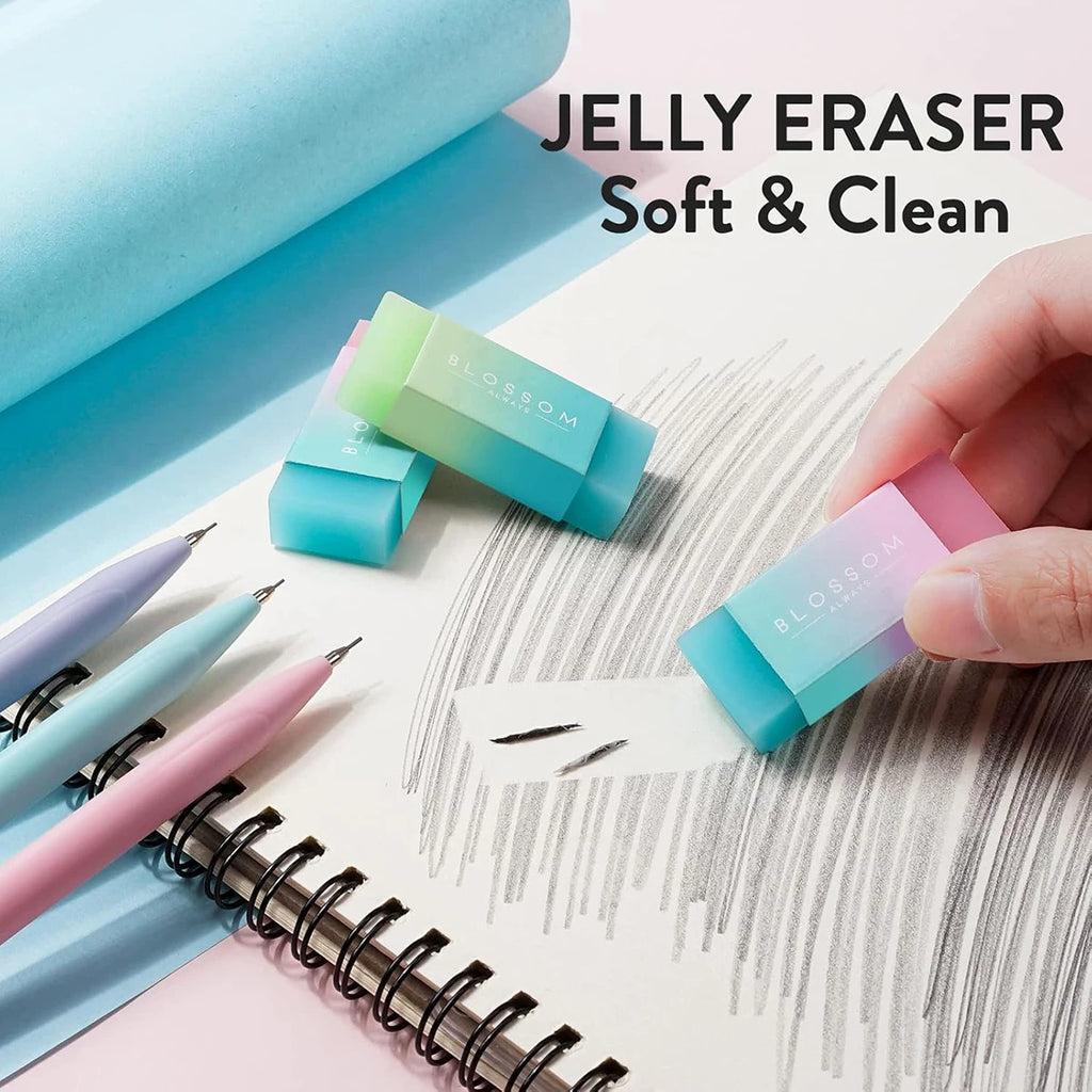 Cute Mechanical Pencil Set 6 Pastel Mechanical Pencils 0.5 0.7mm 120 HB Leads 3 Erasers