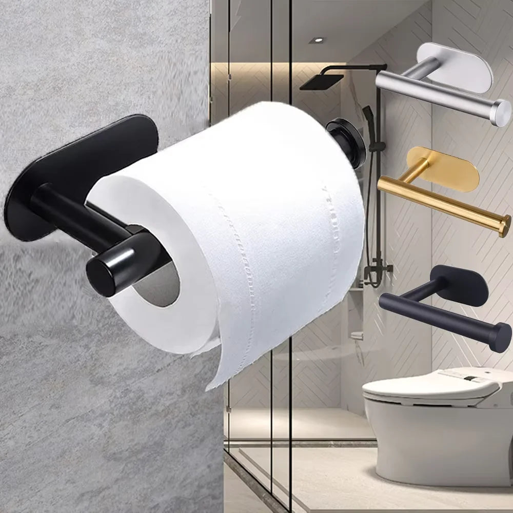 Stainless Steel Toilet Paper Holder, No Drill Wall Mount Tissue Roll Holder for Bathroom, Self Adhesive, Rustproof