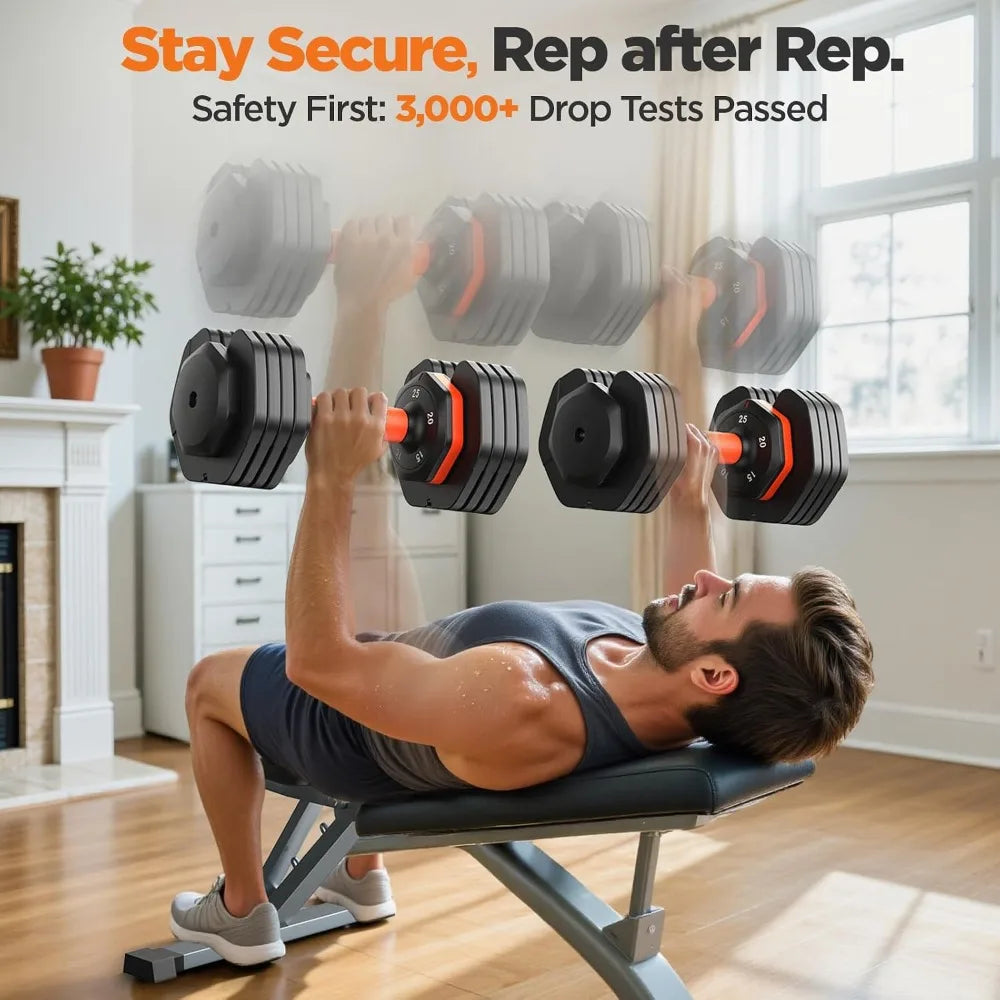 Adjustable Dumbbell Set of 2, 5-in-1/10-in-1 Weights Dumbbell Set with Storage Box, 25lbs/55lbs,