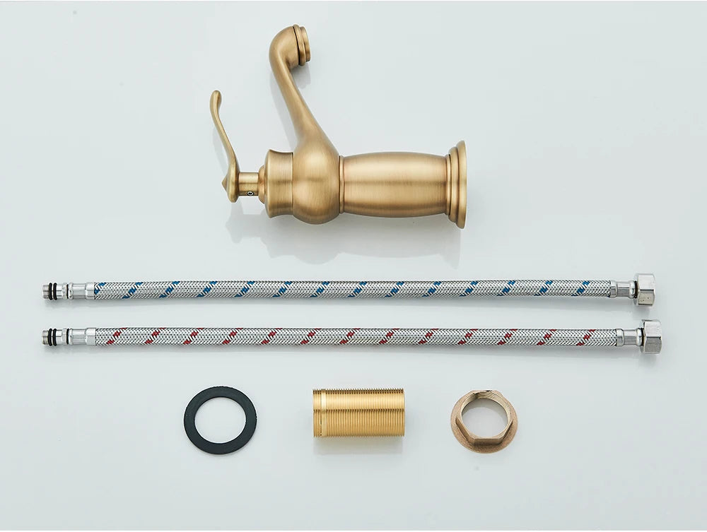 Kitchen Sink Faucets Antique Brass Single Handle Kitchen Basin Faucets Deck Mounted Hot & Cold Water Mixer Basin Sink Taps