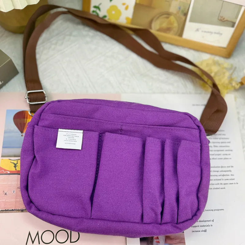 Canvas Pencil Pouch Large Capacity Solid Color