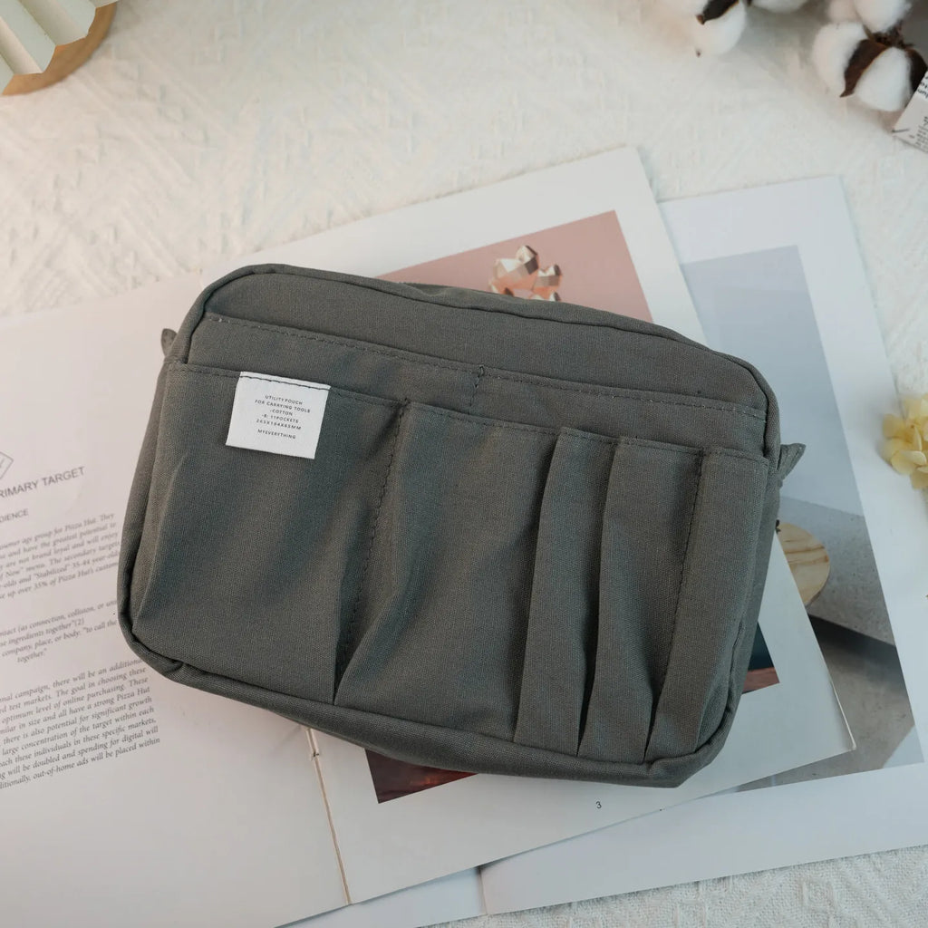Canvas Pencil Pouch Large Capacity Solid Color