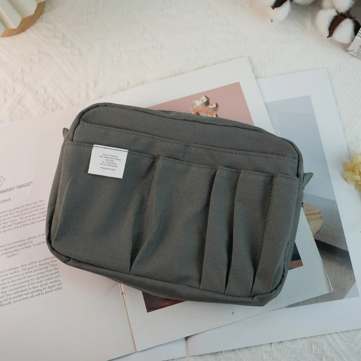 Canvas Pencil Pouch Large Capacity Solid Color