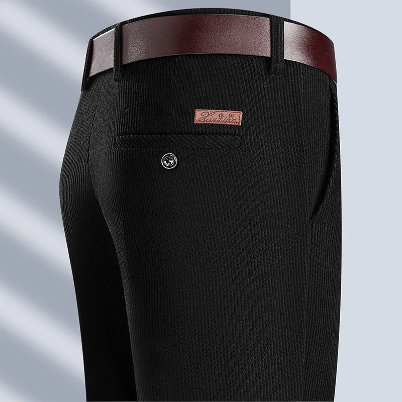 New Mens Corduroy Pants Classic Business Casual Pants Straight Leg Regular Fit Dress Pants Commuting Suit Pants