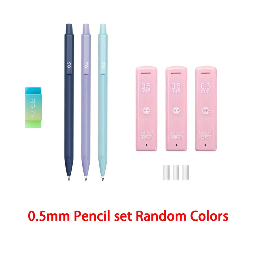 Cute Mechanical Pencil Set 6 Pastel Mechanical Pencils 0.5 0.7mm 120 HB Leads 3 Erasers