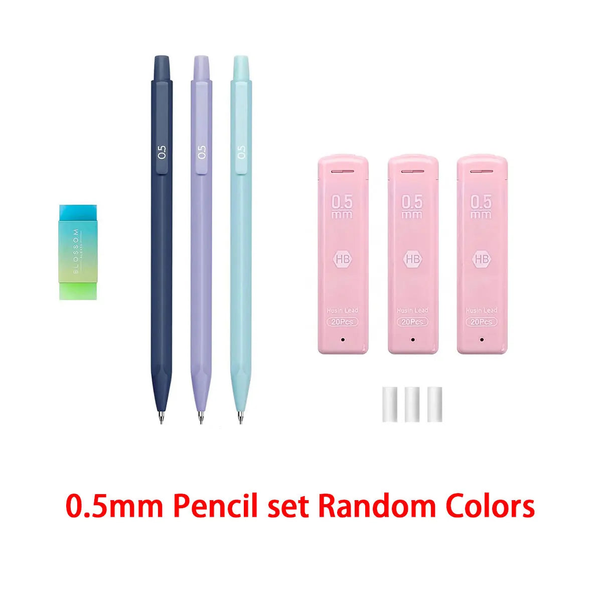 Cute Mechanical Pencil Set 6 Pastel Mechanical Pencils 0.5 0.7mm 120 HB Leads 3 Erasers