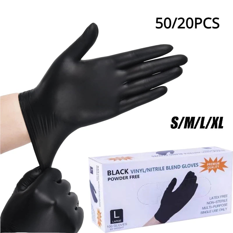 50/20PCS Disposable Black Nitrile Gloves Latex Free