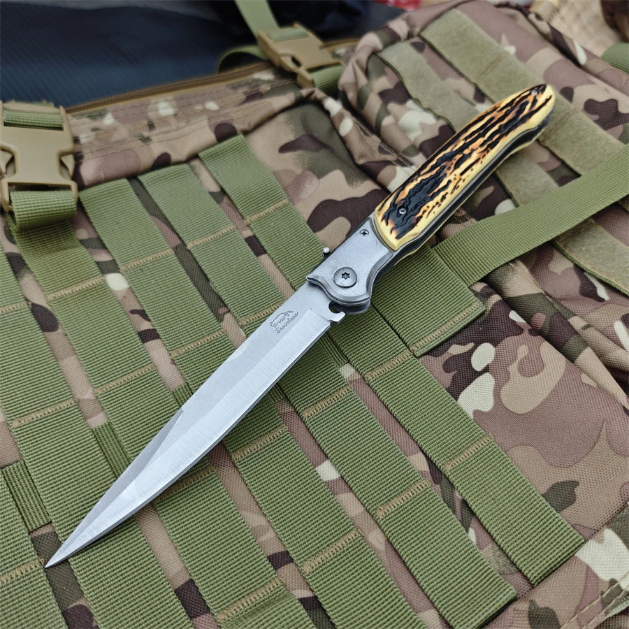 12" Large Folding Pocket Knife, Stainless Steel Blade and Wooden Handle Folding Knife for Outdoor, Camping, and Hunting