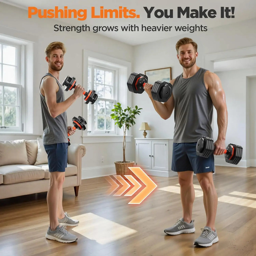 Adjustable Dumbbell Set of 2, 5-in-1/10-in-1 Weights Dumbbell Set with Storage Box, 25lbs/55lbs,