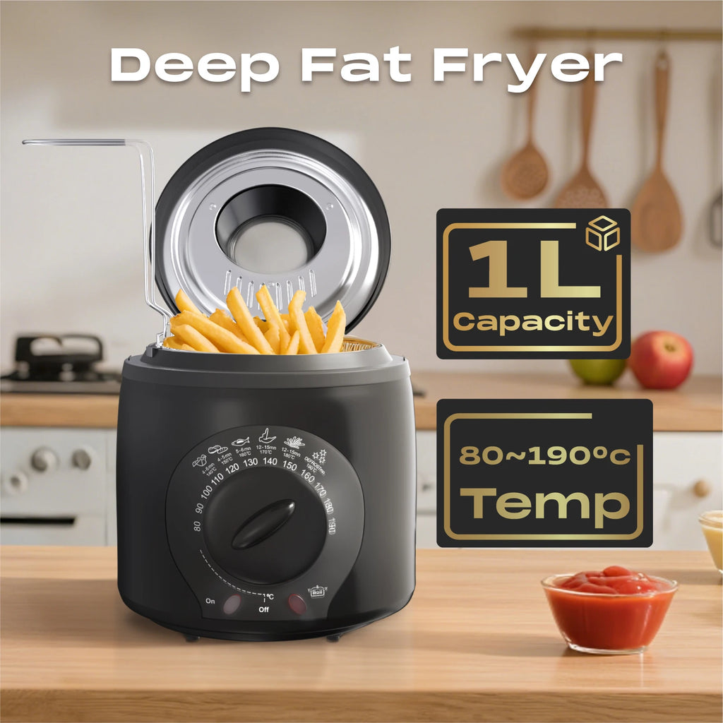 SUPERLEX Electric Deep Fryer 1L For Home Temperature Control Visual Window Removable Oil Tank Easy‑Clean