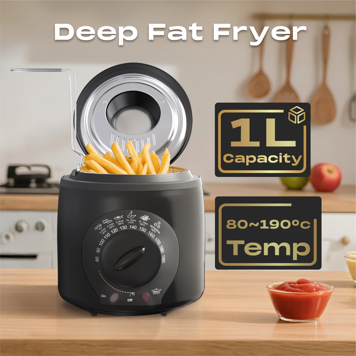 SUPERLEX Electric Deep Fryer 1L For Home Temperature Control Visual Window Removable Oil Tank Easy‑Clean