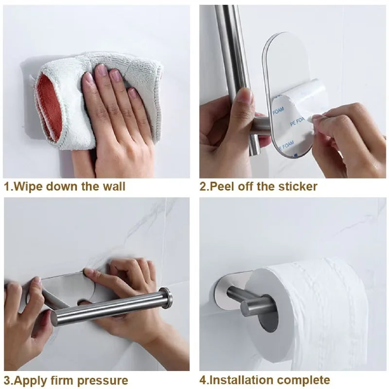 Stainless Steel Toilet Paper Holder, No Drill Wall Mount Tissue Roll Holder for Bathroom, Self Adhesive, Rustproof