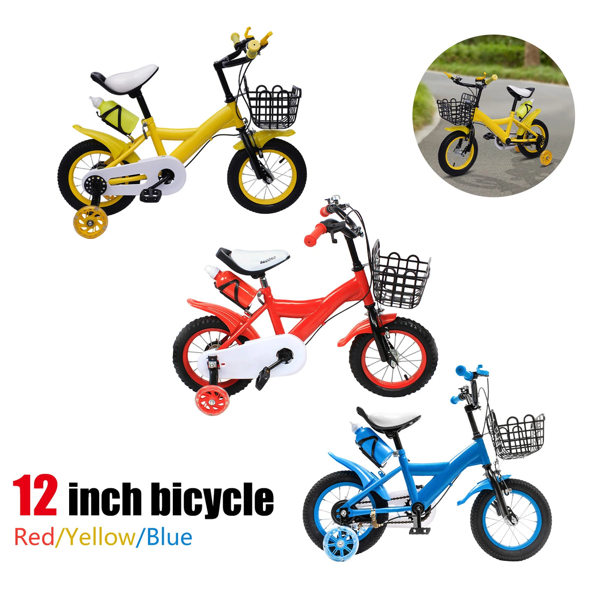 Blue/yellow/red Kids Bike 12 Inch Bicycle for Kids Young Girls Kids Bike Suitable 2-4 Years Old