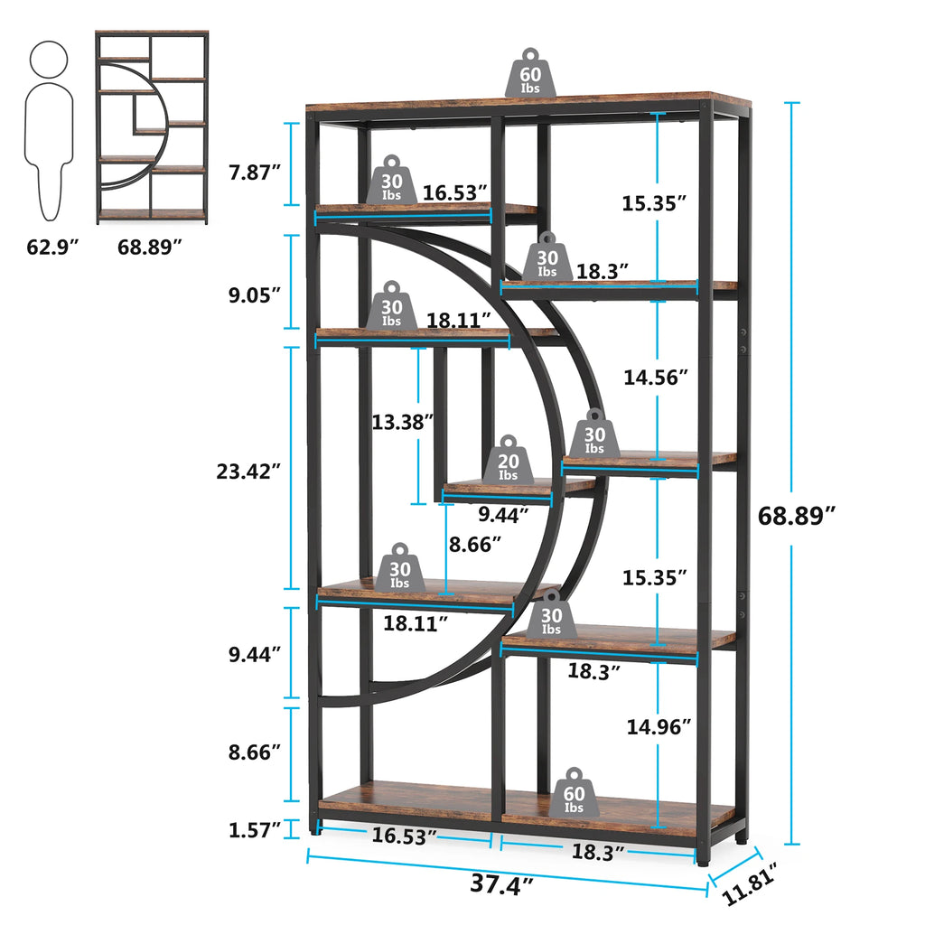 Tribesigns Bookshelf, Industrial 5 Tier Etagere Bookcase, Freestanding Tall Bookshelves Display Shelf Storage Organizer