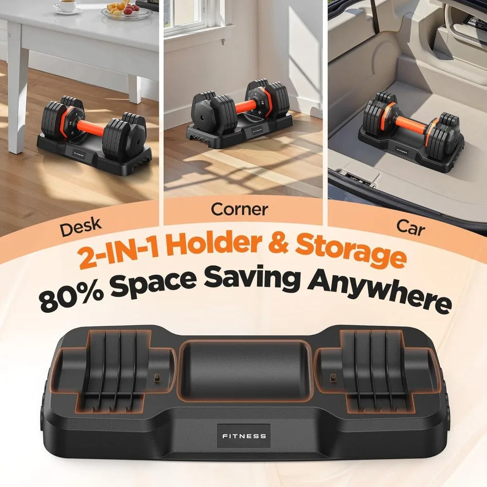 Adjustable Dumbbell Set of 2, 5-in-1/10-in-1 Weights Dumbbell Set with Storage Box, 25lbs/55lbs,