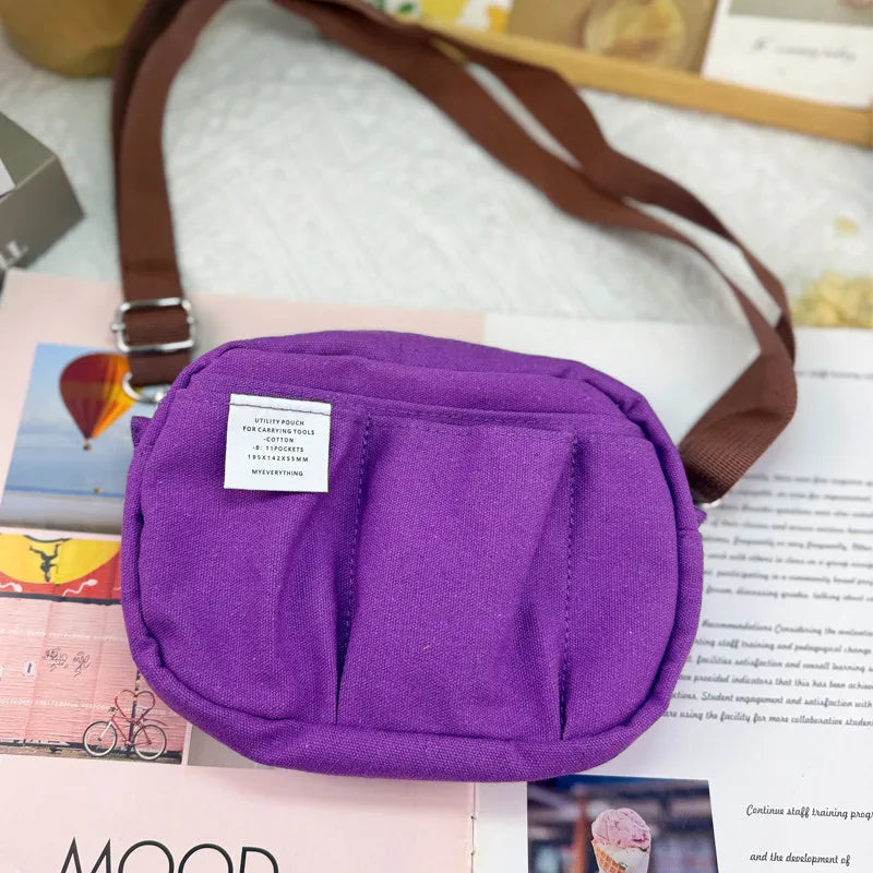 Canvas Pencil Pouch Large Capacity Solid Color