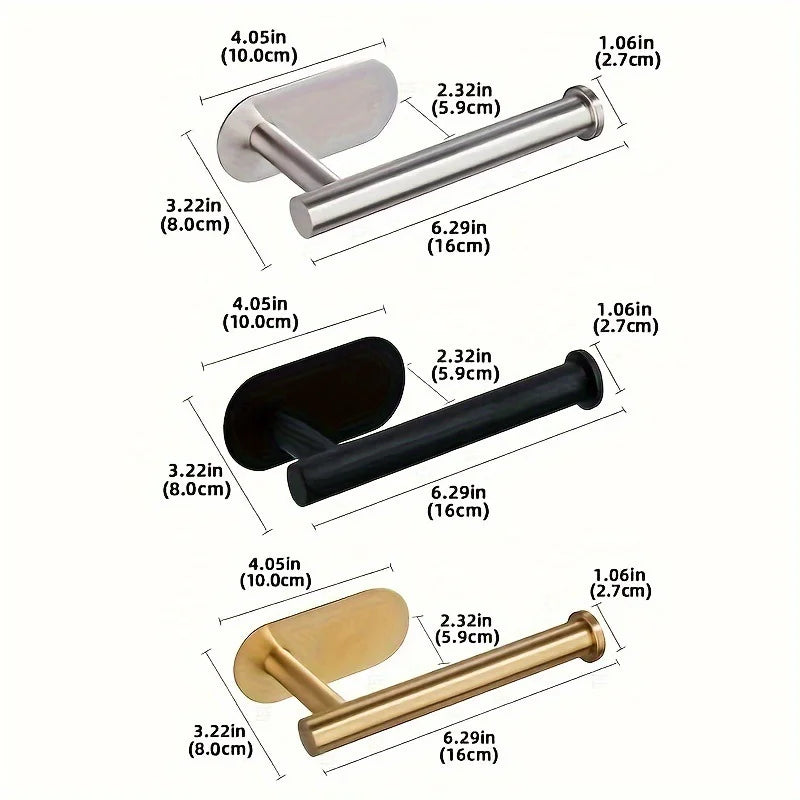 Self Adhesive Toilet Paper Holder Gold Stainless Steel Wall Mount No Punching Tissue Towel Roll Dispenser Bathroom Paper Hooks