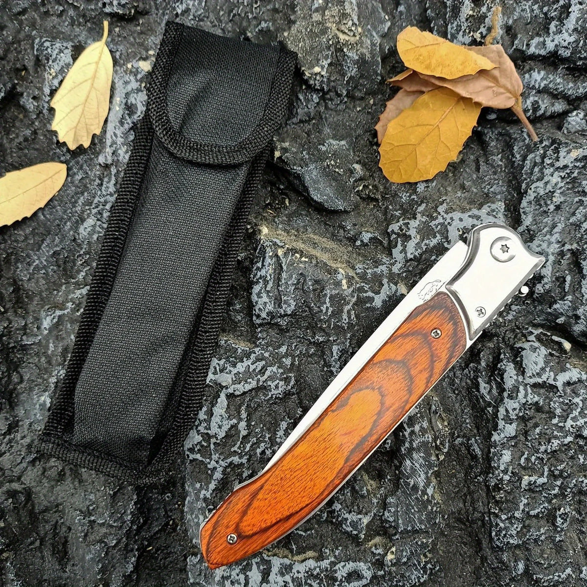 12" Large Folding Pocket Knife, Stainless Steel Blade and Wooden Handle Folding Knife for Outdoor, Camping, and Hunting