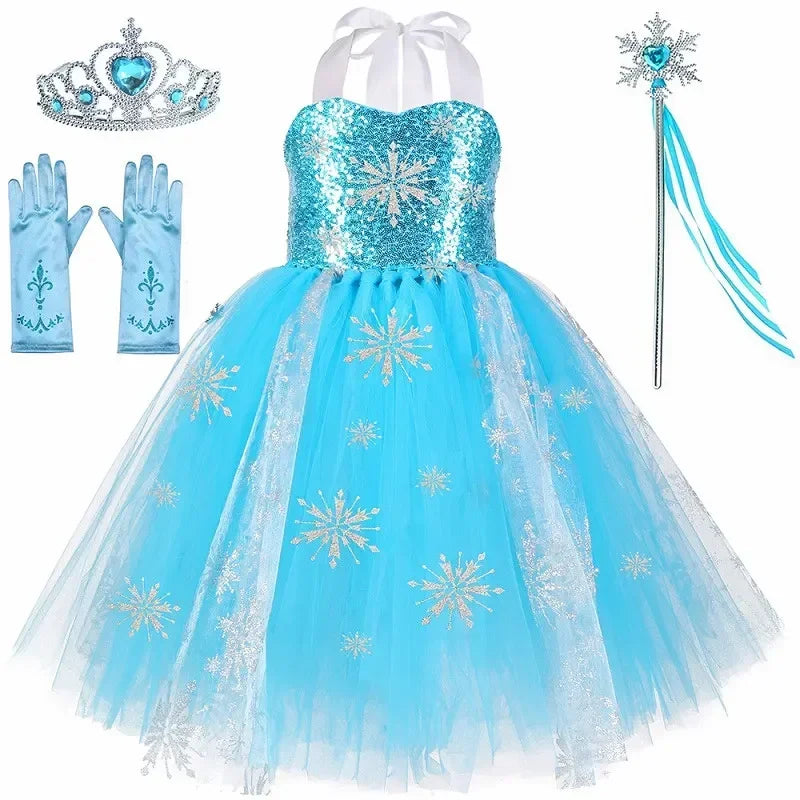 Elsa Costume for Girls Sky Blue Snow Queen Tutu Dress