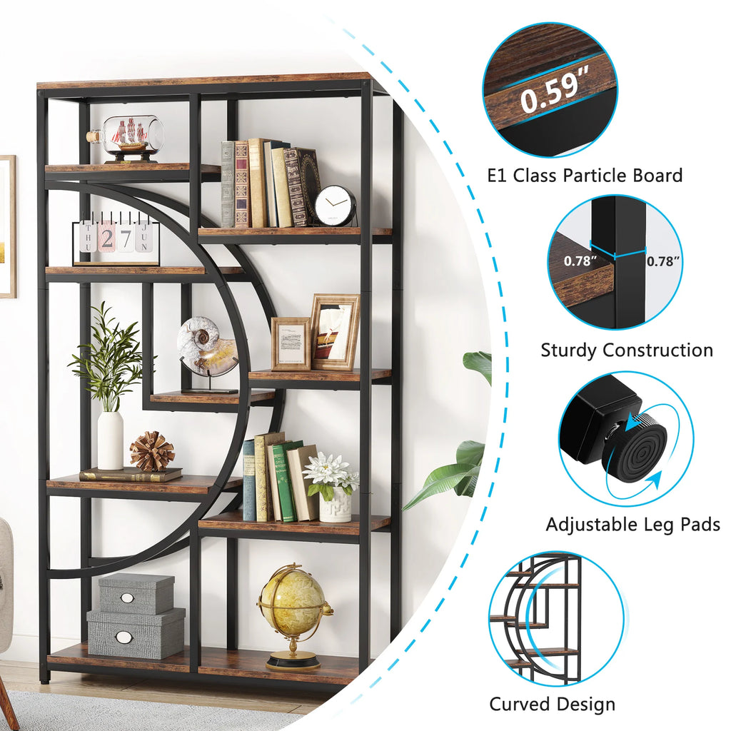 Tribesigns Bookshelf, Industrial 5 Tier Etagere Bookcase, Freestanding Tall Bookshelves Display Shelf Storage Organizer