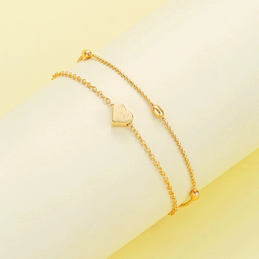 Fashion Pearl Heart Jewelry Set For Women Gold Silver Color Round Beads Necklace Bracelet Set