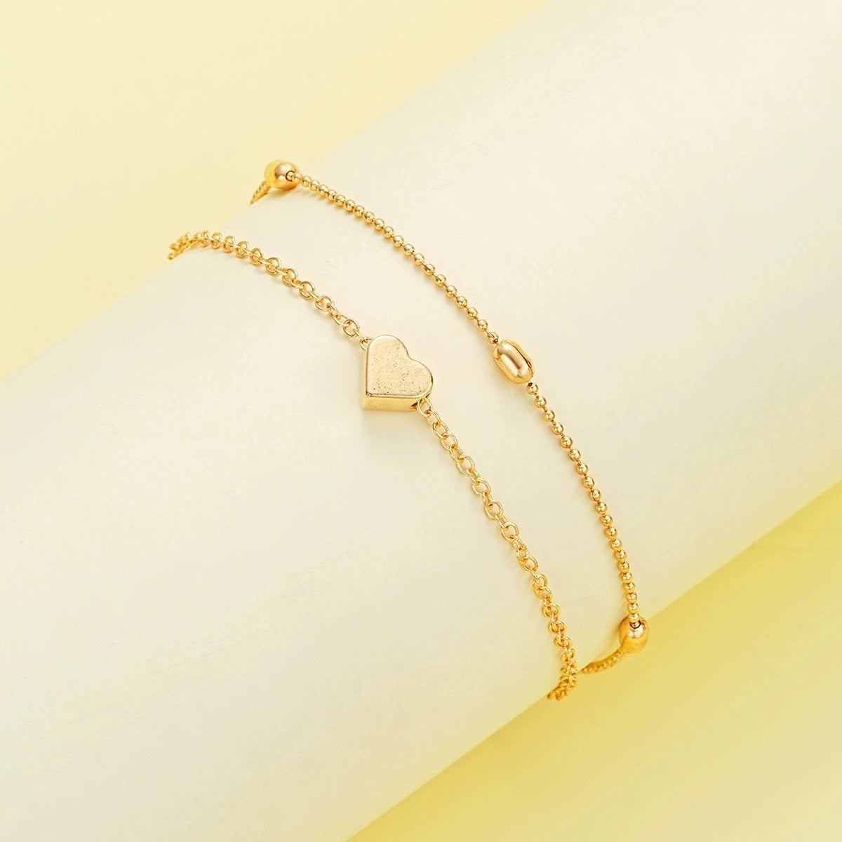 Fashion Pearl Heart Jewelry Set For Women Gold Silver Color Round Beads Necklace Bracelet Set
