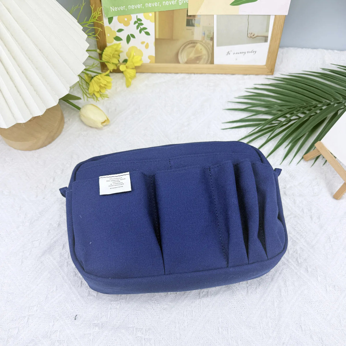 Canvas Pencil Pouch Large Capacity Solid Color