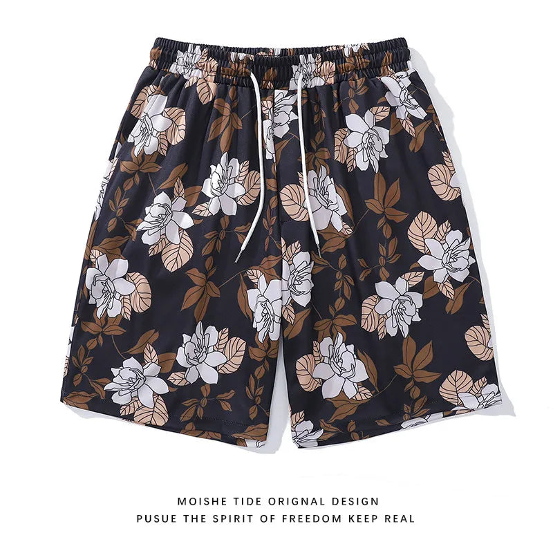 High Quality 3D Hawaiian Style Floral Print Casual Beach Shorts for Men and Women, Sports and Fitness Five Quarter Pants