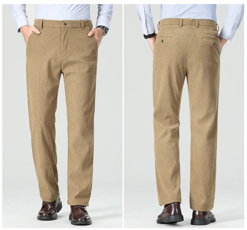 New Mens Corduroy Pants Classic Business Casual Pants Straight Leg Regular Fit Dress Pants Commuting Suit Pants