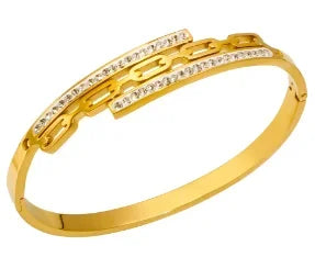 Beads Punk Gold Plated Thick Textured Open Bracelet Bangle for Women and Men