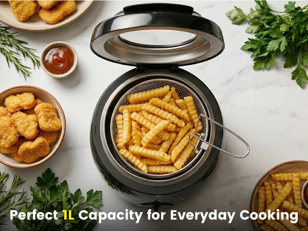 SUPERLEX Electric Deep Fryer 1L For Home Temperature Control Visual Window Removable Oil Tank Easy‑Clean