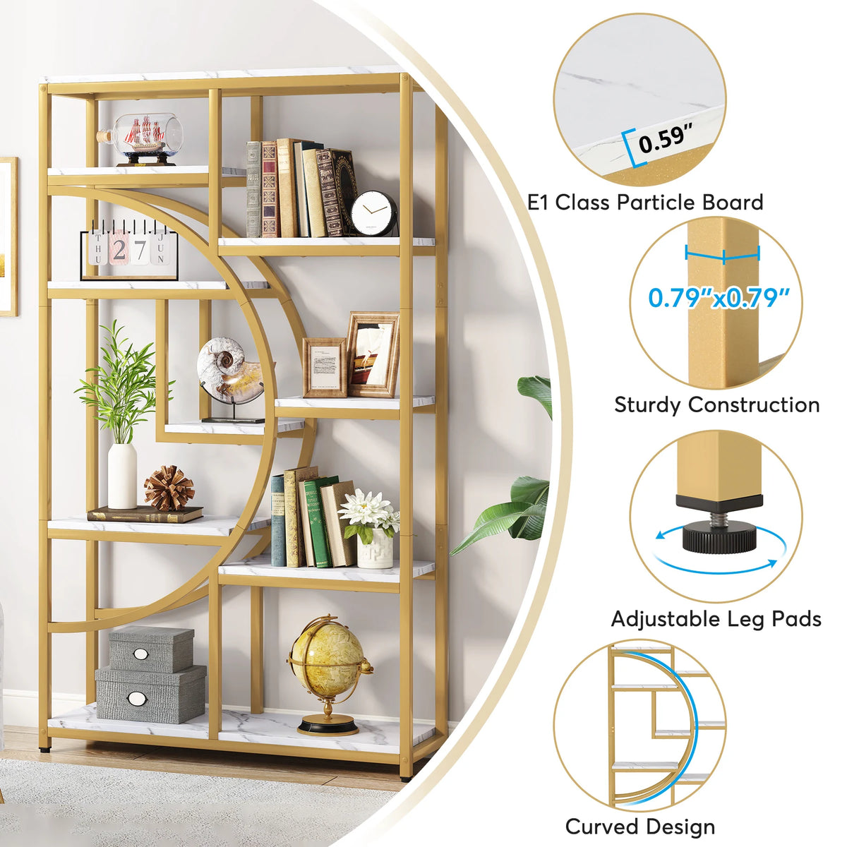 Tribesigns Bookshelf, Industrial 5 Tier Etagere Bookcase, Freestanding Tall Bookshelves Display Shelf Storage Organizer