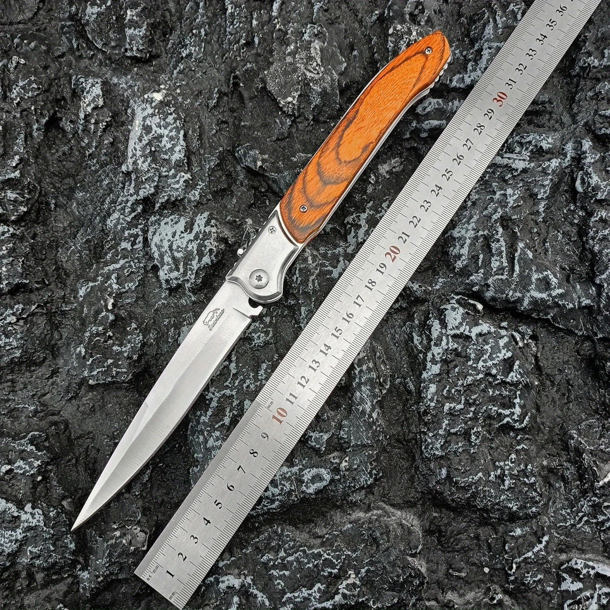 12" Large Folding Pocket Knife, Stainless Steel Blade and Wooden Handle Folding Knife for Outdoor, Camping, and Hunting