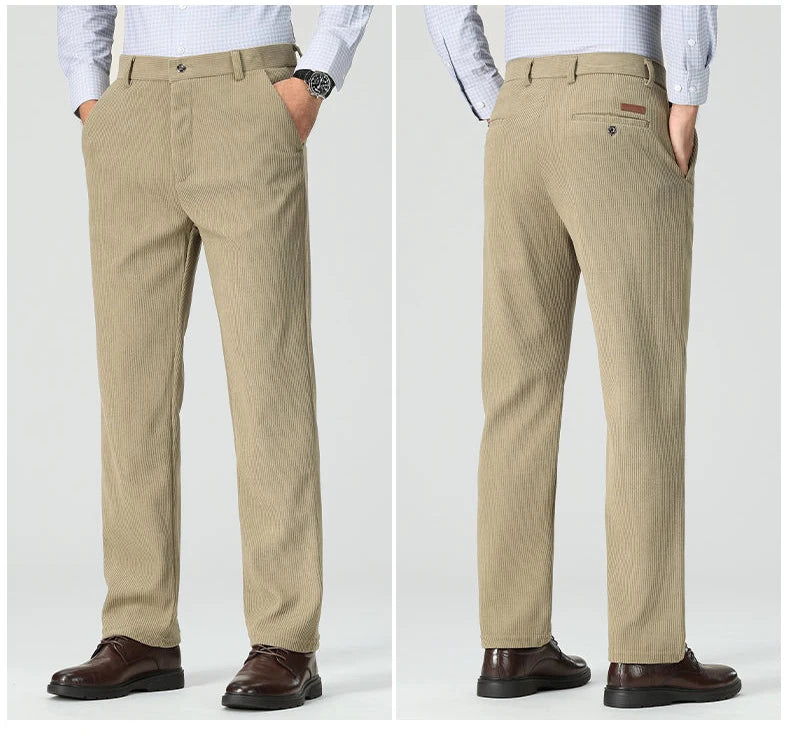 New Mens Corduroy Pants Classic Business Casual Pants Straight Leg Regular Fit Dress Pants Commuting Suit Pants