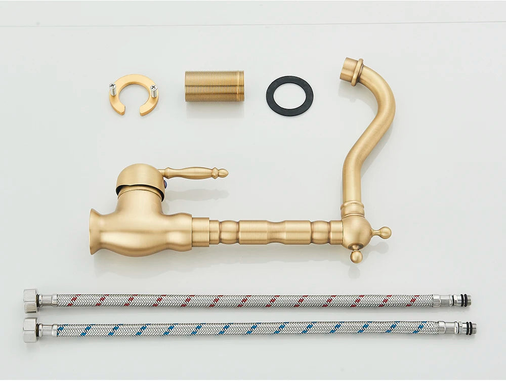 Kitchen Sink Faucets Antique Brass Single Handle Kitchen Basin Faucets Deck Mounted Hot & Cold Water Mixer Basin Sink Taps