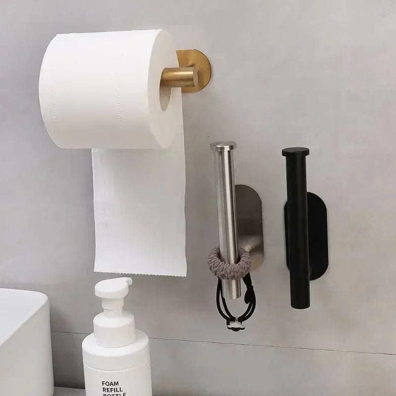 Self Adhesive Toilet Paper Holder Gold Stainless Steel Wall Mount No Punching Tissue Towel Roll Dispenser Bathroom Paper Hooks