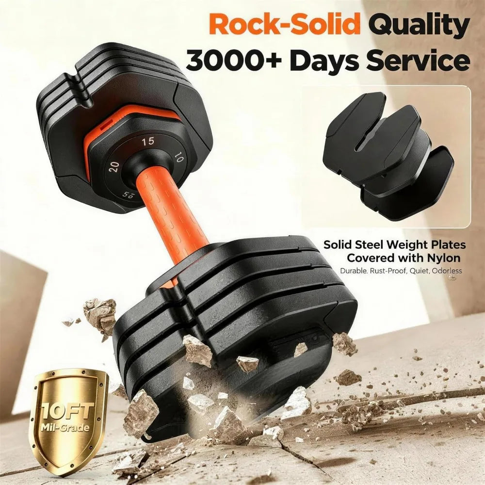Adjustable Dumbbell Set of 2, 5-in-1/10-in-1 Weights Dumbbell Set with Storage Box, 25lbs/55lbs,