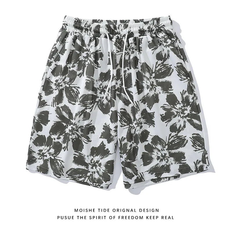 High Quality 3D Hawaiian Style Floral Print Casual Beach Shorts for Men and Women, Sports and Fitness Five Quarter Pants