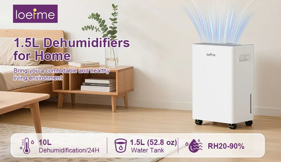 LOEFME 10L Dehumidifier with Auto Humidity Sensor, 24H Timer, 3 Modes for Home, Continuous Drainage Digital Display, Dryer Mode
