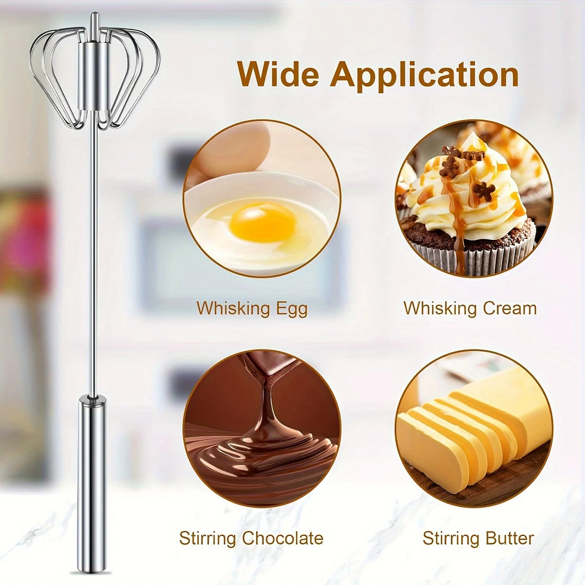 Stainless Steel Egg Beater Durable Semi-Automatic Mixer for Effortless Egg Whipping