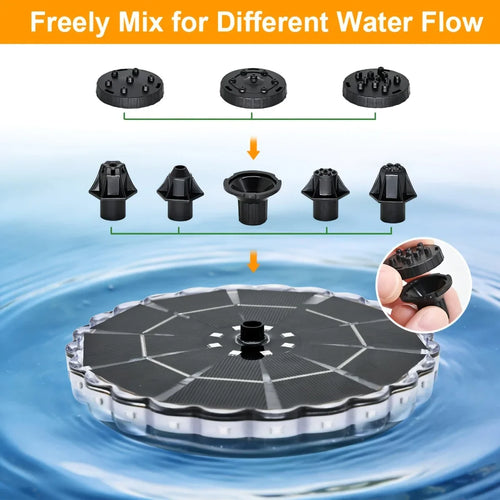 3.5W Outdoor Solar Fountain for Garden Water Indoor Pond Solar Fountain Pump Kit with 7 Nozzles Fountain Light 7 Color Bird Bath
