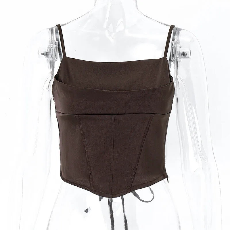 Spaghetti Strap Tank Top Sexy Backless Bandage Skinny Crop Tops