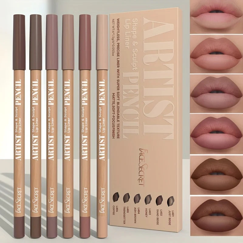 6pcs Velvet Matte Lip Liner Pencils Set Long-Lasting Non-Drying Perfect for Lining Filling Lips Versatile for All Skin Types