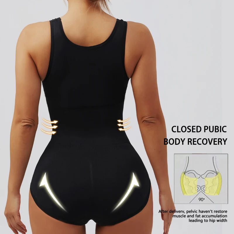 Women Bodysuit Shapewear with Zipper Belt Tummy Control Fajas Body Shaper Snap Crotch Waist Trainer Slimming Cincher Corset Tops