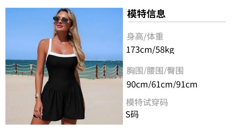 Woman 2026 Tummy Control Modest Swimwear Sleeveless One-Piece Swimsuit Solid Color High Stretch Skirted Hem Cross Back Wide