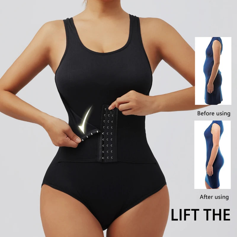 Women Bodysuit Shapewear with Zipper Belt Tummy Control Fajas Body Shaper Snap Crotch Waist Trainer Slimming Cincher Corset Tops